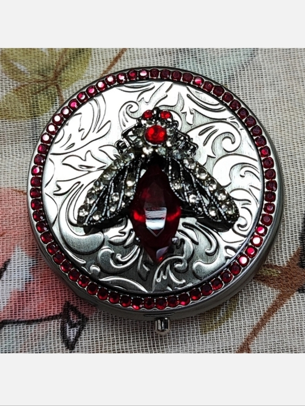 Ruby Blood Red Insect Pill Box Case NEW Swarovski Elements Bug Moth Fly …